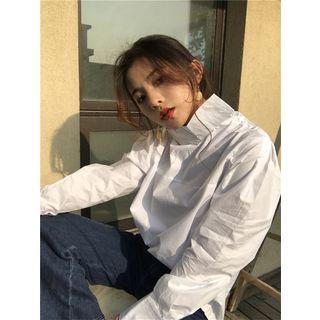 Cutout Shoulder Pinstripe Long-sleeve Blouse