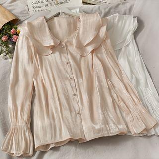 Ruffled-collar Loose-fit Satin Shirt