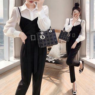 Set: Plain Shirt + Spaghetti Strap Jumpsuit