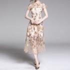 Floral Short-sleeve Midi A-line Party Dress