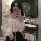 Lace-up Off-shoulder Long-sleeve Cropped Top