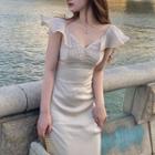 Cap-sleeve Ribbed Midi A-line Dress