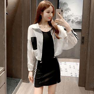 Set: Striped Hooded Zip-up Jacket + Mini Sheath Tank Dress