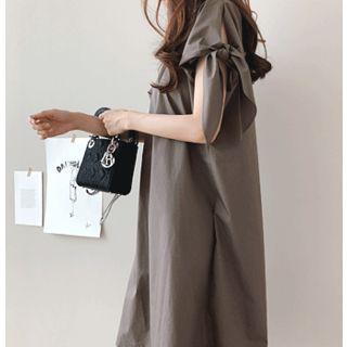 Round-neck Tie-sleeve A-line Dress