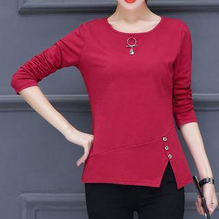 Long-sleeve Cut Out Hem T-shirt