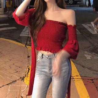 Off-shoulder Smocked Top Red - One Size