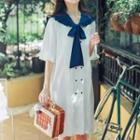 Short-sleeve Color Block Collared Dress