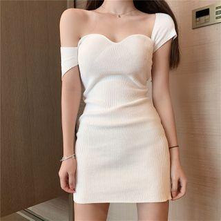 Off-shoulder Plain Slim-fit Knit Dress