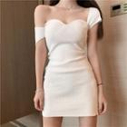 Off-shoulder Plain Slim-fit Knit Dress