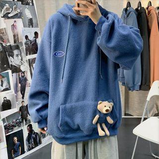 Patch Faux Shearling Bear Hoodie