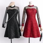 Dotted Sheer-panel Glitter A-line Dress