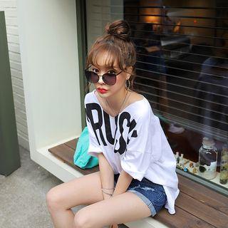 Slit-detail Lettering Oversized T-shirt