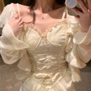 Ruffled Lace Camisole Top / Cardigan