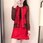 Set: Color Panel Coat + A-line Skirt