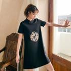 Mandarin Collar Short-sleeve Embroidered Mini A-line Dress