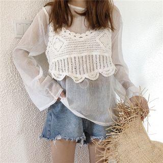 Set: Plain Shirt + Sleeveless Crochet Top