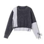 Two-tone Ribbon Sweater Black & Gray - One Size