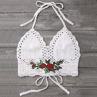 Embroidered Crochet Bikini Top