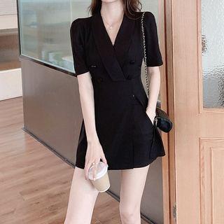 Set: Short-sleeve V-neck Mini Blazer Dress + Shorts