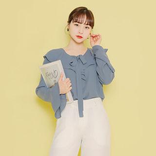 Tie-front Ruffle-detail Top