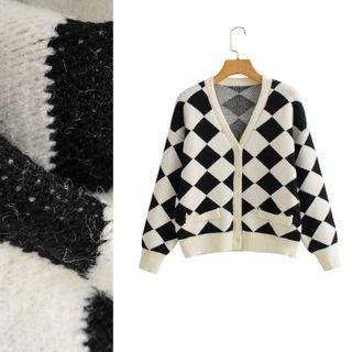 Plaid Cardigan 9737 - Black & White - One Size
