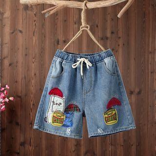 Cat Applique Denim Shorts