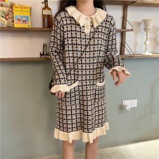 Long-sleeve Knit Plaid Dress