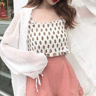 Polka Dot Camisole Tank Top/plain Long-sleeve Sheer Jacket/plain High-waist Shorts