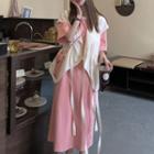 Short-sleeve Contrast Trim Midi Dress / Vest
