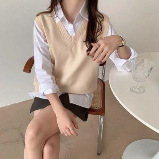 Set: V-neck Sweater Vest + T-shirt