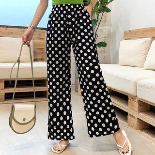 High-waist Dotted Wide-leg Pants