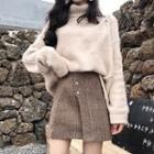 Set: Mock Turtleneck Sweater + Mini Plaid A-line Skirt