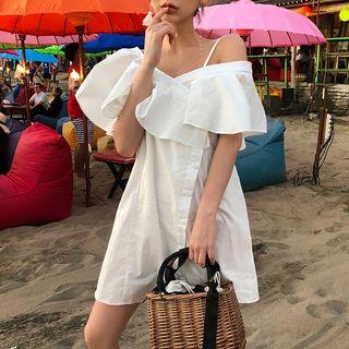 Short-sleeve Cold Shoulder Asymmetric Hem Dress