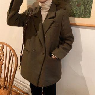 Double Breasted Coat Greenish Brown - One Size