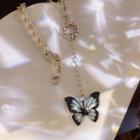 Butterfly Choker Necklace Necklace - Black & Silver - One Size