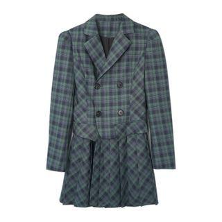 Plaid Blazer Pleated Dress