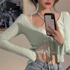 Plain Light Cardigan / Lace Camisole Top