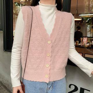 Scallop Trim Button-up Sweater Vest