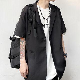 Short Sleeve Plain Single-button Blazer
