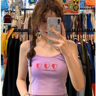 Spaghetti Strap Heart Pattern Top Purple - One Size