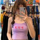 Spaghetti Strap Heart Pattern Top Purple - One Size