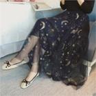Tulle-overlay Glitter-pattern Maxi Skirt