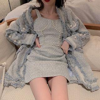 Plain Loose-fit Long-sleeve Jacket / Plain Slim-fit Sleeveless Dress