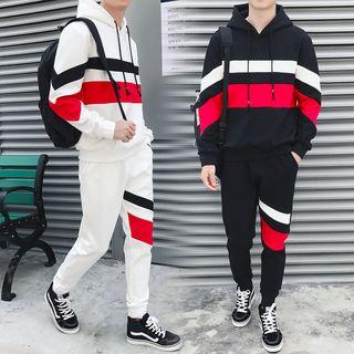 Set: Striped Trim Hoodie + Sweatpants