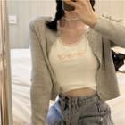 Long-sleeve Plain Knit Cardigan / Heart Embroidered Lace Trim Tank Top