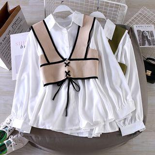 Set: Long-sleeve Shirt + Knit Vest