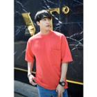 Crew-neck Colored Elbow-sleeve T-shirt