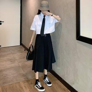 Cargo Shirt/ Irregular Midi Skirt