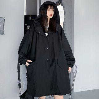 Hooded Single-breasted Jacket Black - One Size