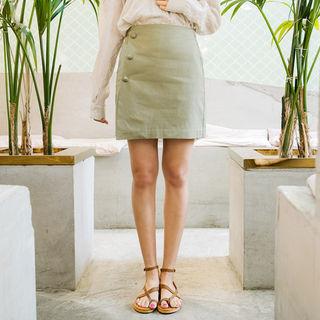 Band-waist Buttoned Mini Skirt